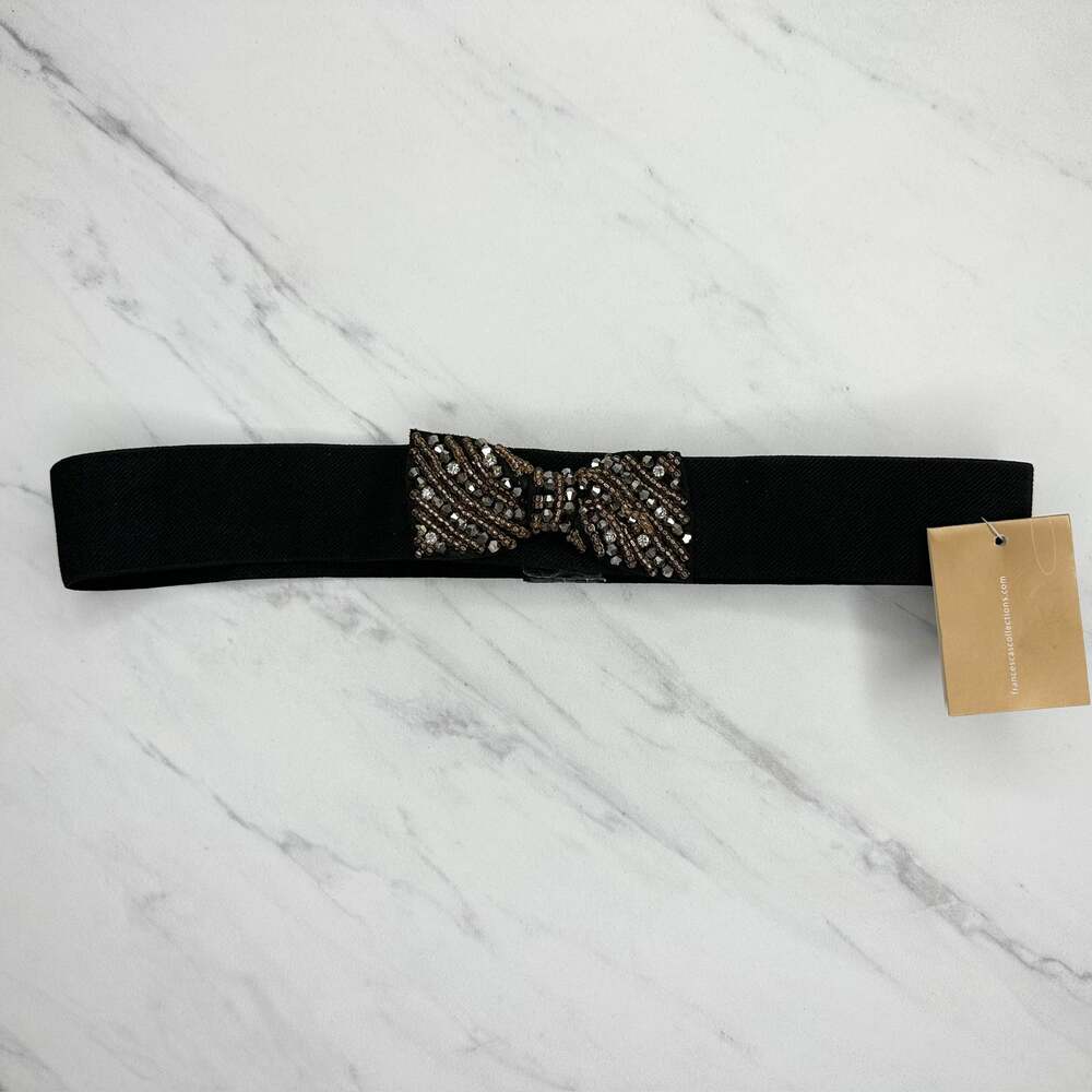 Francesca's Beaded Bow Stretch Cinch Belt Small/Medium (S/M) Black ✨